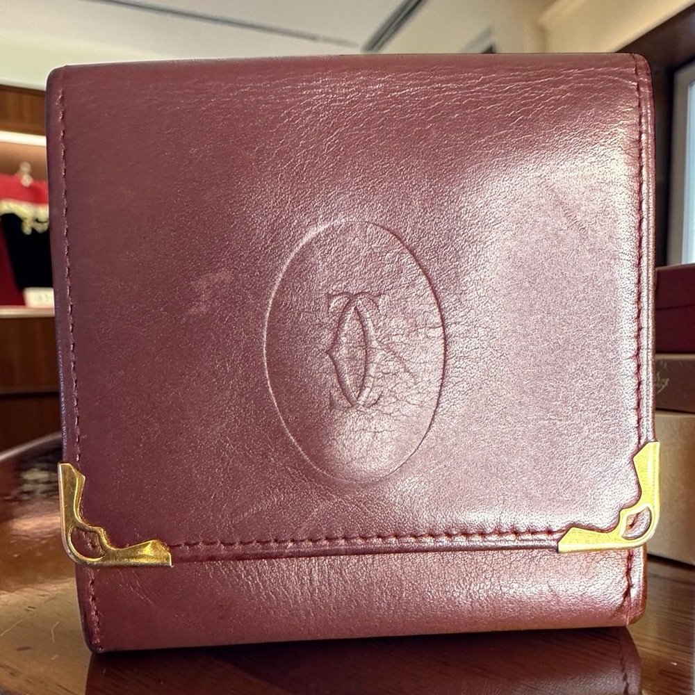 Cartier Must de Cartier Burgundy Leather Vintage Coin Purse Wallet